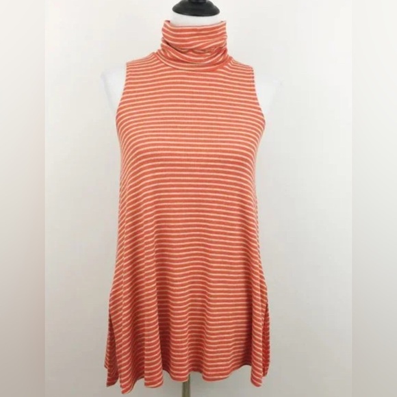 Puella Orange Striped Turtleneck Swing Top Sleeveless Tunic S - Picture 2 of 14